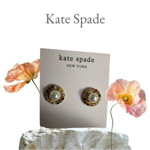kate spade | Round Gold-tone Rainbow Gemstone Pierced Earrings w/ Pearls NEW